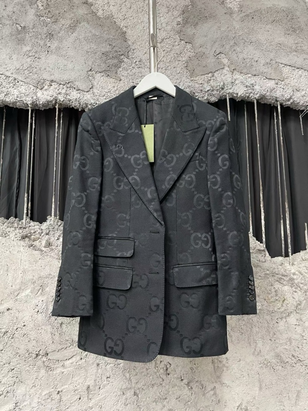 Authentic Gucci Black GG Jacquard Tailored Blazer